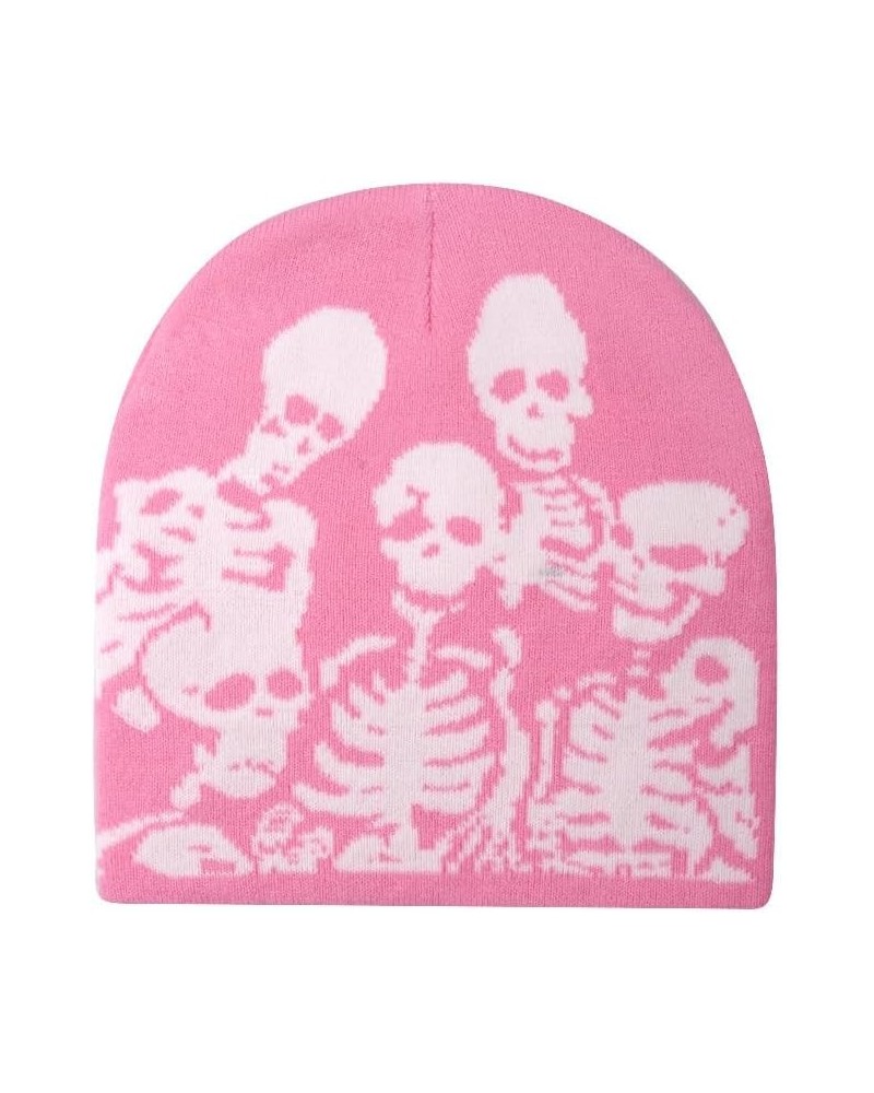 Warm Skull Print Knit Beanie for Fall and Winter, Unisex Hip Hop Style, Acrylic Material Y2k-14-pink $19.29 Skullies & Beanies