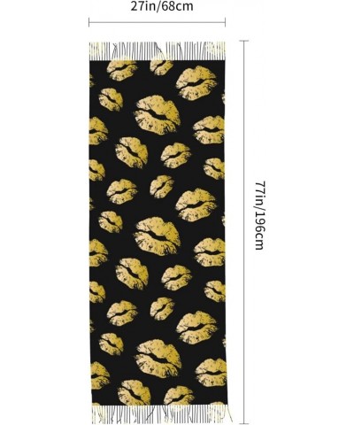 Gold Lips Print Tassel Scarf -Women'S Thick Large Blanket Shawl Scarf Winter Warm Shawl Scarf, Gold Lips $14.86 Scarves