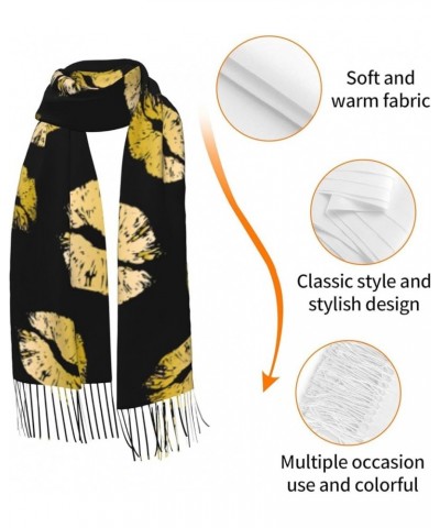 Gold Lips Print Tassel Scarf -Women'S Thick Large Blanket Shawl Scarf Winter Warm Shawl Scarf, Gold Lips $14.86 Scarves