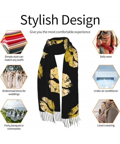 Gold Lips Print Tassel Scarf -Women'S Thick Large Blanket Shawl Scarf Winter Warm Shawl Scarf, Gold Lips $14.86 Scarves