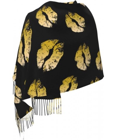 Gold Lips Print Tassel Scarf -Women'S Thick Large Blanket Shawl Scarf Winter Warm Shawl Scarf, Gold Lips $14.86 Scarves