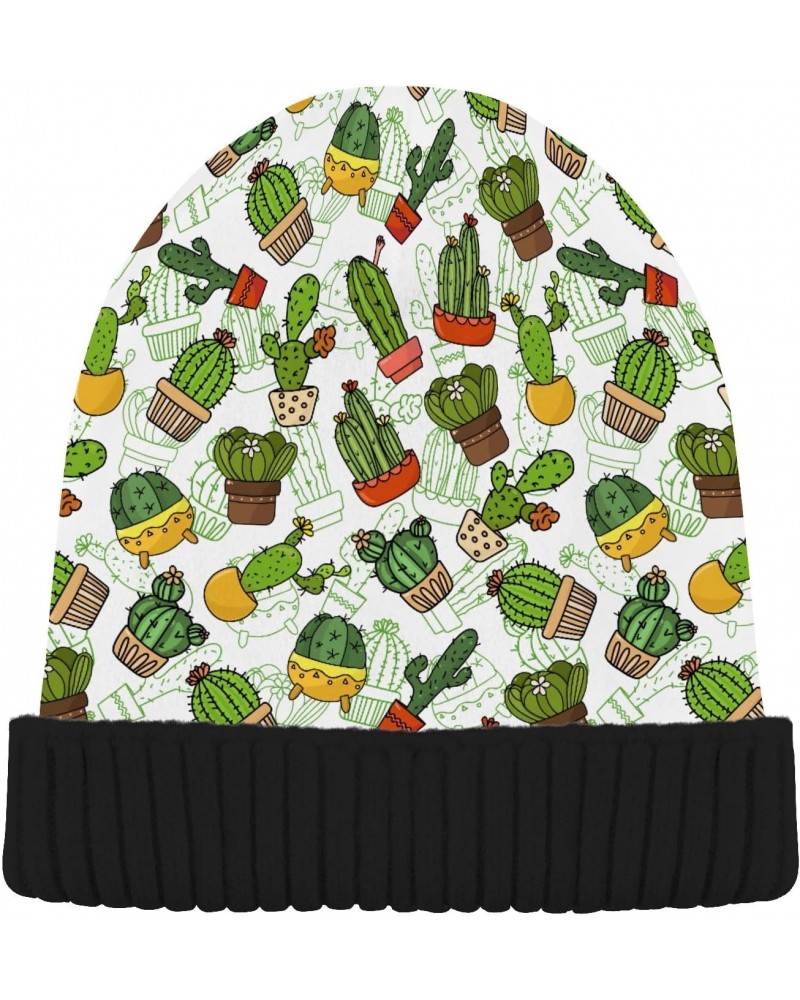 Green Cactuses Beanie Hat for Women Men Winter Soft Knit Hat Cuffed Mens Slouchy Beanies Skull Cap Warm Womens Ski Hats $10.3...