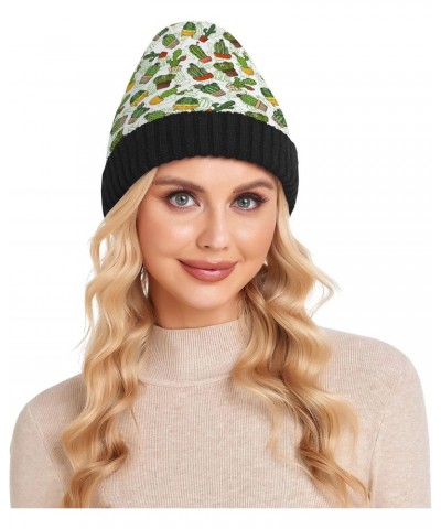 Green Cactuses Beanie Hat for Women Men Winter Soft Knit Hat Cuffed Mens Slouchy Beanies Skull Cap Warm Womens Ski Hats $10.3...