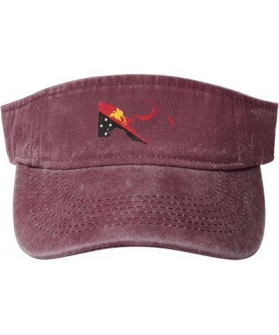 Papua New Guinea Terrain Map Sun Visor Hats for Women Men Adjustable Sports Sun Hats Cotton Golf Cap Red $9.95 Sun Hats