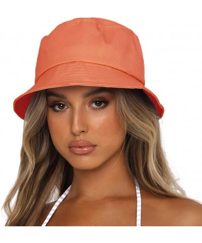 Bucket Hat for Women Men, Reversible Cotton Summer Sun Beach Cap Solid Color Style A-orange $8.79 Bucket Hats