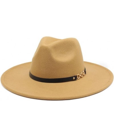 9cm Large Brim Autumn and Winter Wool Jazz Hat Women's Fashion Casual Large Brim Felt Jazz Hat Luopan Caps & Hats Camel $15.1...