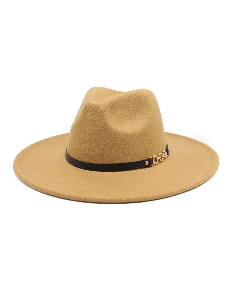 9cm Large Brim Autumn and Winter Wool Jazz Hat Women's Fashion Casual Large Brim Felt Jazz Hat Luopan Caps & Hats Camel $15.1...