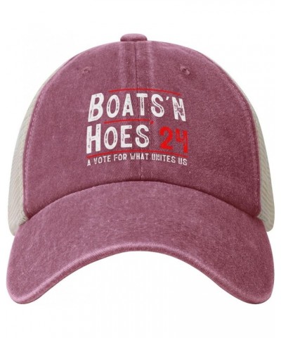 Vintage Washed Cotton Distressed Mesh Cap Boats'N Hoes 2024 Baseball Cap Adjustable Dad Hat Cowboy Trucker Hat,Black Red $11....