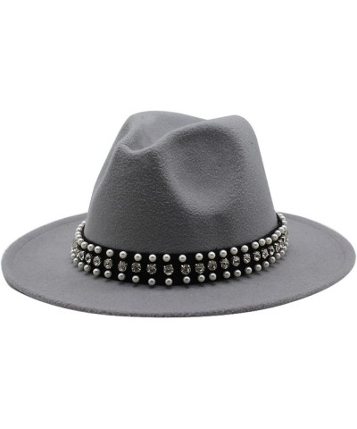 Women Men Fedora Hats Casual Wool Jazz Hat Ribbon Belt with Pearl Wide Brim Felt Panama Hat Trilby Formal Party Cap Black $19...