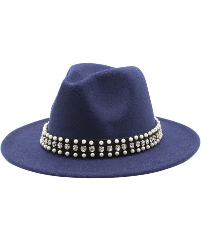 Women Men Fedora Hats Casual Wool Jazz Hat Ribbon Belt with Pearl Wide Brim Felt Panama Hat Trilby Formal Party Cap Black $19...