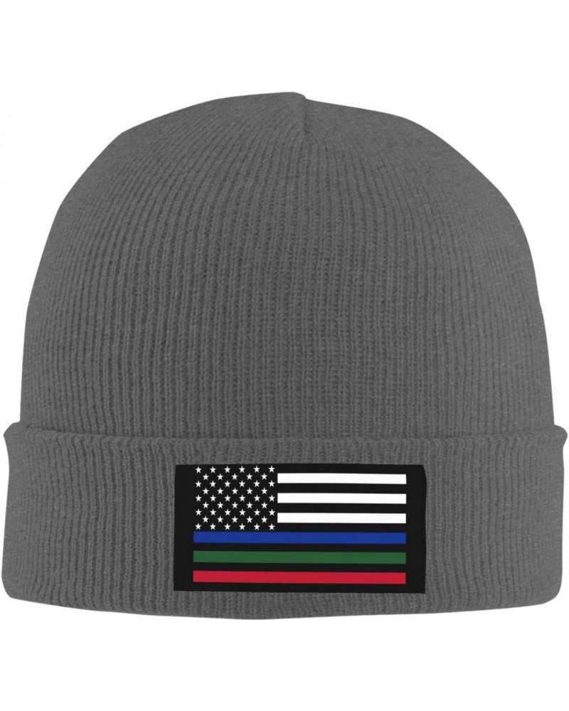 Police Military and Fire Thin Line American Flag Cozy Knitted Beanie Hat - Stylish Winter Headwear Acrylic Ideal for All Ages...