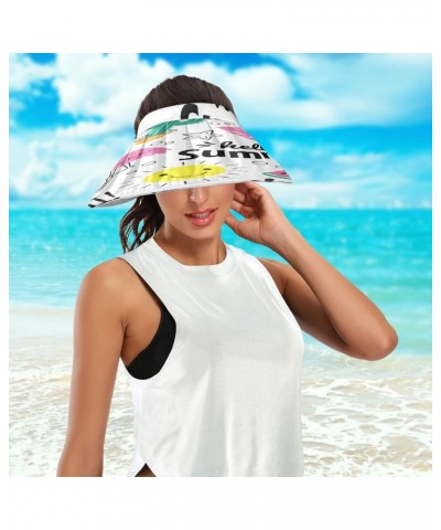 Hello SummerRound Brim Visor Hats Sun Hat Wide Brim Hats for Women Fashionable Summer Topless Hats for Women Adjustable Summe...