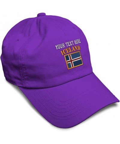 Soft Baseball Cap Iceland Flag Embroidery Flags World Cup Soccer Cotton Embroidered Dad Hats for Men & Women Purple Personali...