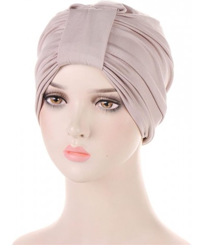 Women Knot Fashion Pleated Turban Cap Headwrap Sleep Hat Muslim Hijib Khaki $8.48 Skullies & Beanies