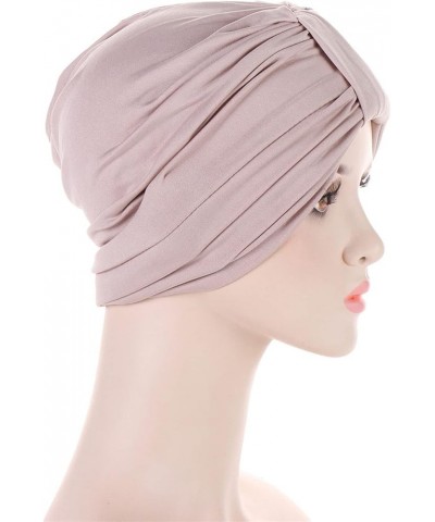 Women Knot Fashion Pleated Turban Cap Headwrap Sleep Hat Muslim Hijib Khaki $8.48 Skullies & Beanies