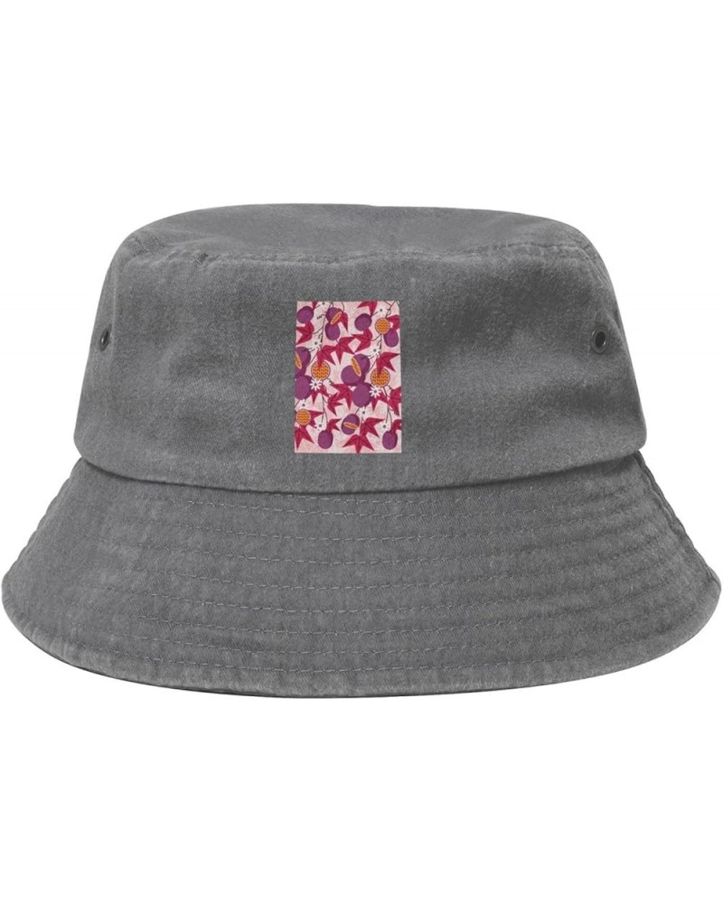 Passion Fruit Seamless Pattern Bucket Hat for Men Women Outdoor Washed Cotton Sun Hats Travel Beach Hat Gray $14.35 Bucket Hats