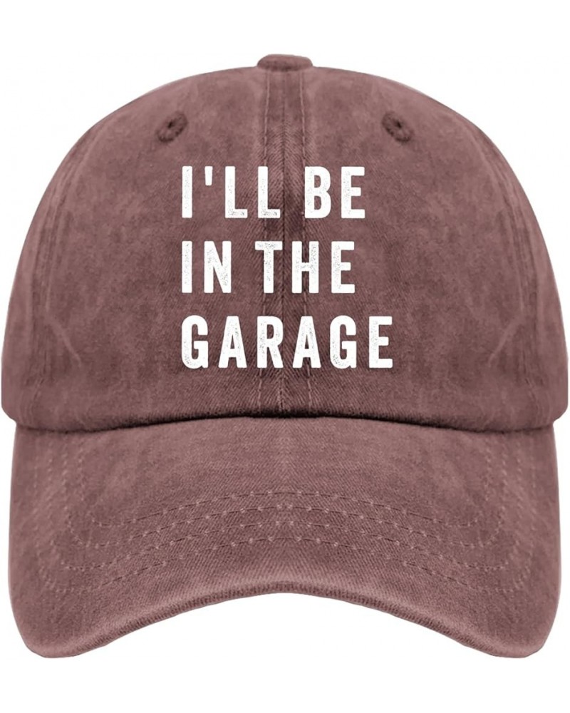 I'll Be in The Garage Mechanic Dad Cap Vintage Cotton Washed Baseball Caps Adjustable Dad Hat Crazy Wine Red $9.47 Baseball Caps