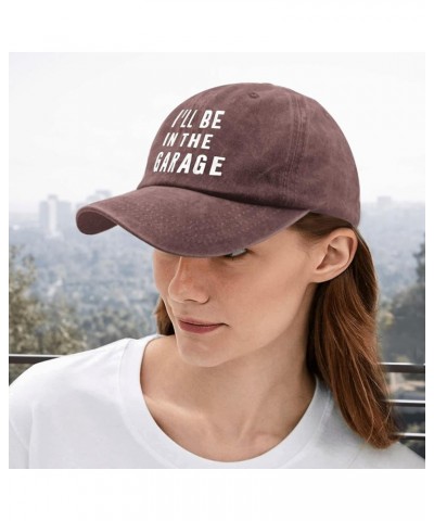 I'll Be in The Garage Mechanic Dad Cap Vintage Cotton Washed Baseball Caps Adjustable Dad Hat Crazy Wine Red $9.47 Baseball Caps