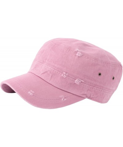 A172 Unisex Pre-Curved Distressed Vintage Basic Club Army Cap Cadet Military Hat Pink $13.50 Baseball Caps