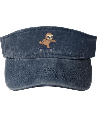 Cute Sloths Skateboarding Sun Visor Hats for Women Men Sun Hat Vintage Golf Hat Adjustable Baseball Cap Navy Blue $11.64 Visors