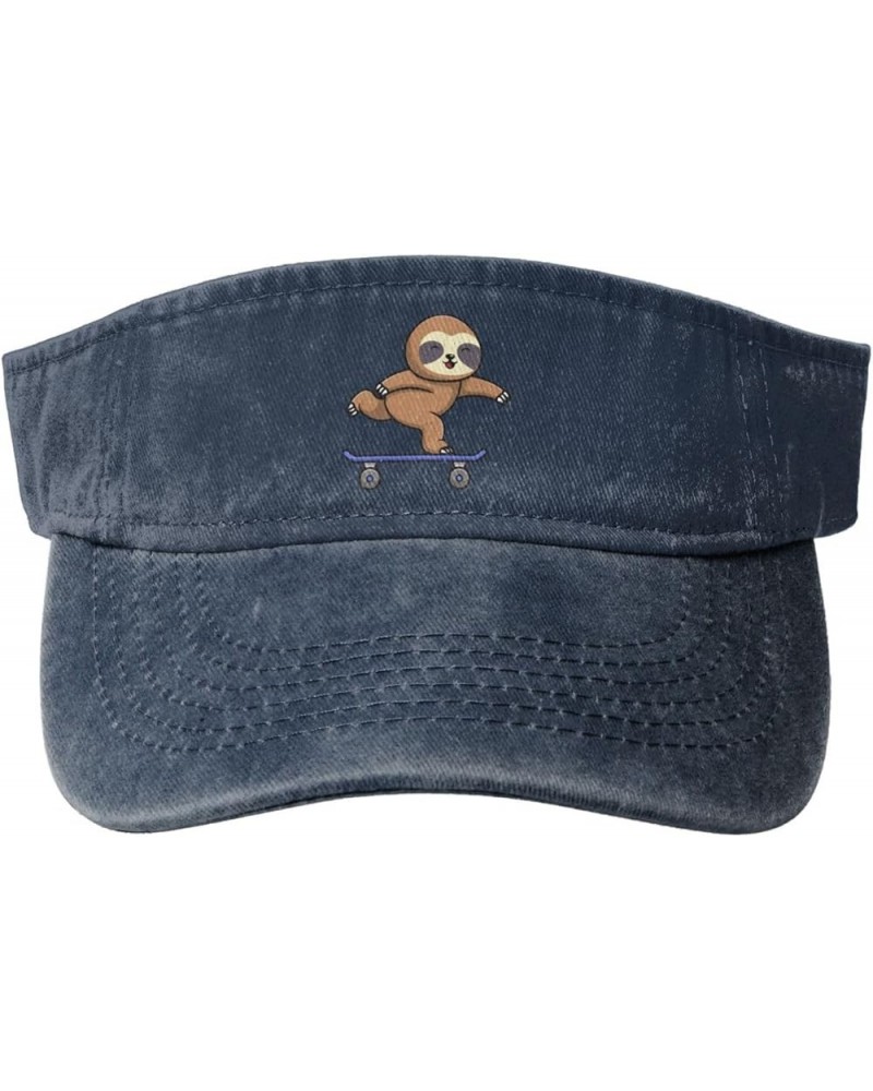 Cute Sloths Skateboarding Sun Visor Hats for Women Men Sun Hat Vintage Golf Hat Adjustable Baseball Cap Navy Blue $11.64 Visors