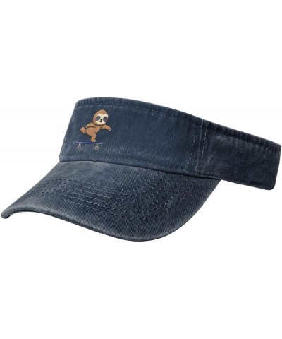 Cute Sloths Skateboarding Sun Visor Hats for Women Men Sun Hat Vintage Golf Hat Adjustable Baseball Cap Navy Blue $11.64 Visors