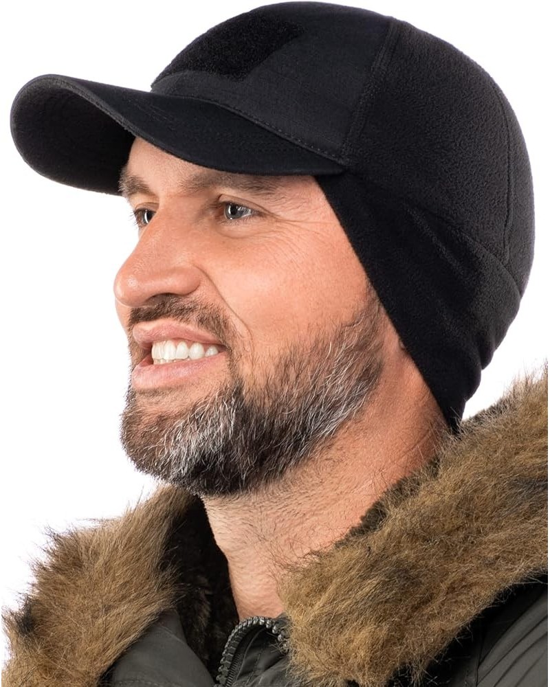 Mens Winter Hat with Earflaps and Visor - Warm Trucker Baseball Cap Hat Black Patch Panel $13.70 Baseball Caps