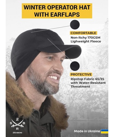 Mens Winter Hat with Earflaps and Visor - Warm Trucker Baseball Cap Hat Black Patch Panel $13.70 Baseball Caps