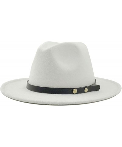 Women Men Wool Fedora Hats Casual Leather Belt Large Wide Brim Felt Hat Classic Formal Party Cap 59to61CM White $18.35 Fedoras