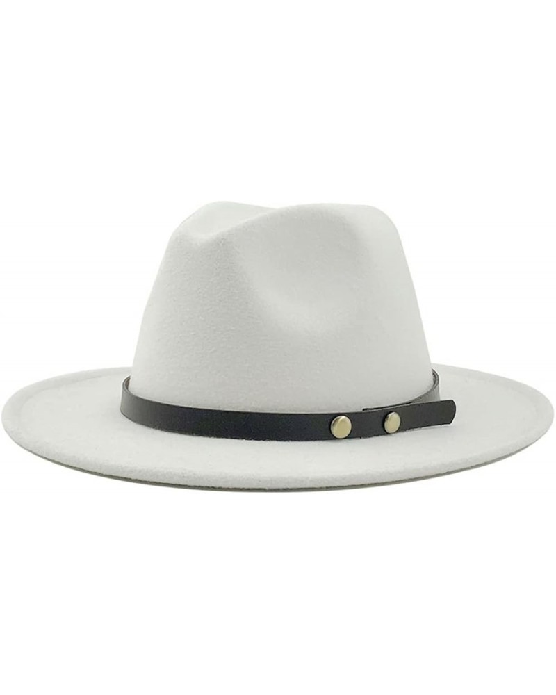 Women Men Wool Fedora Hats Casual Leather Belt Large Wide Brim Felt Hat Classic Formal Party Cap 59to61CM White $18.35 Fedoras