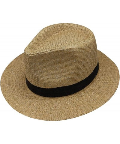 Unisex Fashion Solid Color British Sun Hat Wide Brim Straw Hat Adult Jazz Straw Hat Jazz Hat Vs Headband A-khaki $11.05 Sun Hats