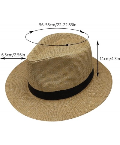 Unisex Fashion Solid Color British Sun Hat Wide Brim Straw Hat Adult Jazz Straw Hat Jazz Hat Vs Headband A-khaki $11.05 Sun Hats