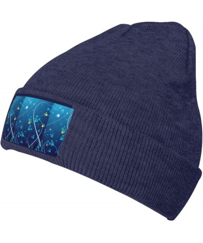 Blue Mini Flower Swirl Print Knitted Hat Daily Soft, Warm Hat,Adult Beanie Hat, Elastic Brimless Cap Doudou Hat Navy Blue $13...