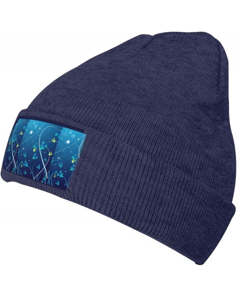 Blue Mini Flower Swirl Print Knitted Hat Daily Soft, Warm Hat,Adult Beanie Hat, Elastic Brimless Cap Doudou Hat Navy Blue $13...