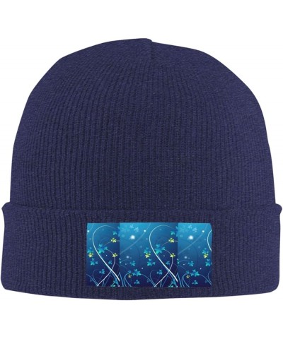 Blue Mini Flower Swirl Print Knitted Hat Daily Soft, Warm Hat,Adult Beanie Hat, Elastic Brimless Cap Doudou Hat Navy Blue $13...