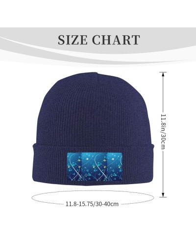 Blue Mini Flower Swirl Print Knitted Hat Daily Soft, Warm Hat,Adult Beanie Hat, Elastic Brimless Cap Doudou Hat Navy Blue $13...