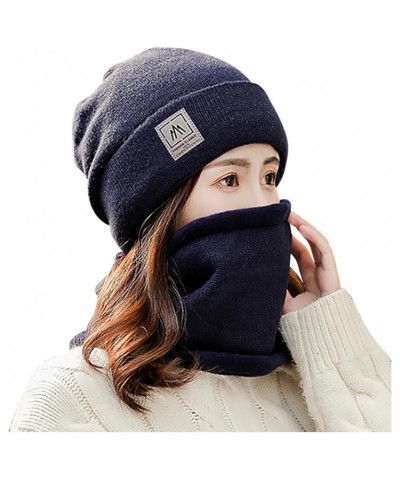 Womens Winter Beanie Hat Scarf Set Warm Knitted Hats Thicken Fleece Lined Thermal Cap Neck Warmer Cuffed Beanie Hat Navy $9.8...