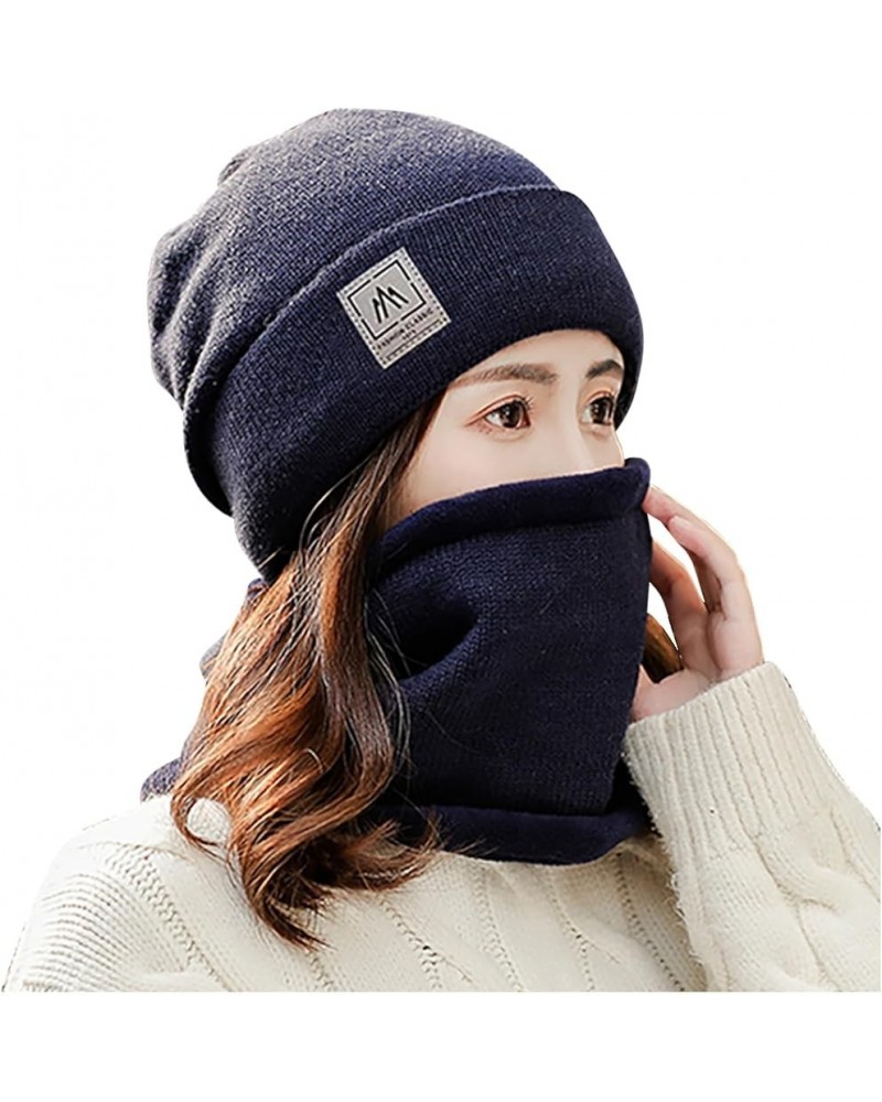 Womens Winter Beanie Hat Scarf Set Warm Knitted Hats Thicken Fleece Lined Thermal Cap Neck Warmer Cuffed Beanie Hat Navy $9.8...