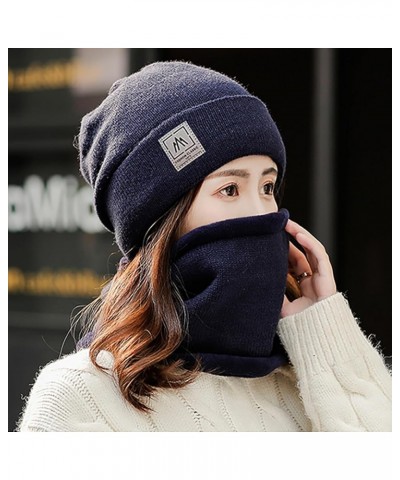 Womens Winter Beanie Hat Scarf Set Warm Knitted Hats Thicken Fleece Lined Thermal Cap Neck Warmer Cuffed Beanie Hat Navy $9.8...