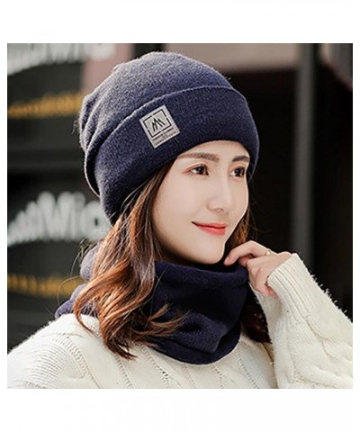 Womens Winter Beanie Hat Scarf Set Warm Knitted Hats Thicken Fleece Lined Thermal Cap Neck Warmer Cuffed Beanie Hat Navy $9.8...