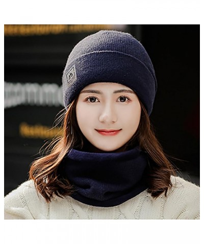 Womens Winter Beanie Hat Scarf Set Warm Knitted Hats Thicken Fleece Lined Thermal Cap Neck Warmer Cuffed Beanie Hat Navy $9.8...