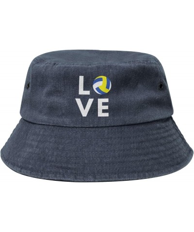 Love Volleyball Washed Denim Cotton Bucket Hat for Women Trendy Men Summer Sun Beach Fishing Cap Packable Navy Blue $12.31 Bu...