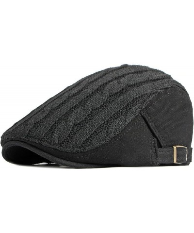 Men's Newsboy Flat Cabbie Hats Winter Knitted Warm Fishing Caps Retro Duckbill Hat in Plain Colours Black $15.31 Newsboy Caps