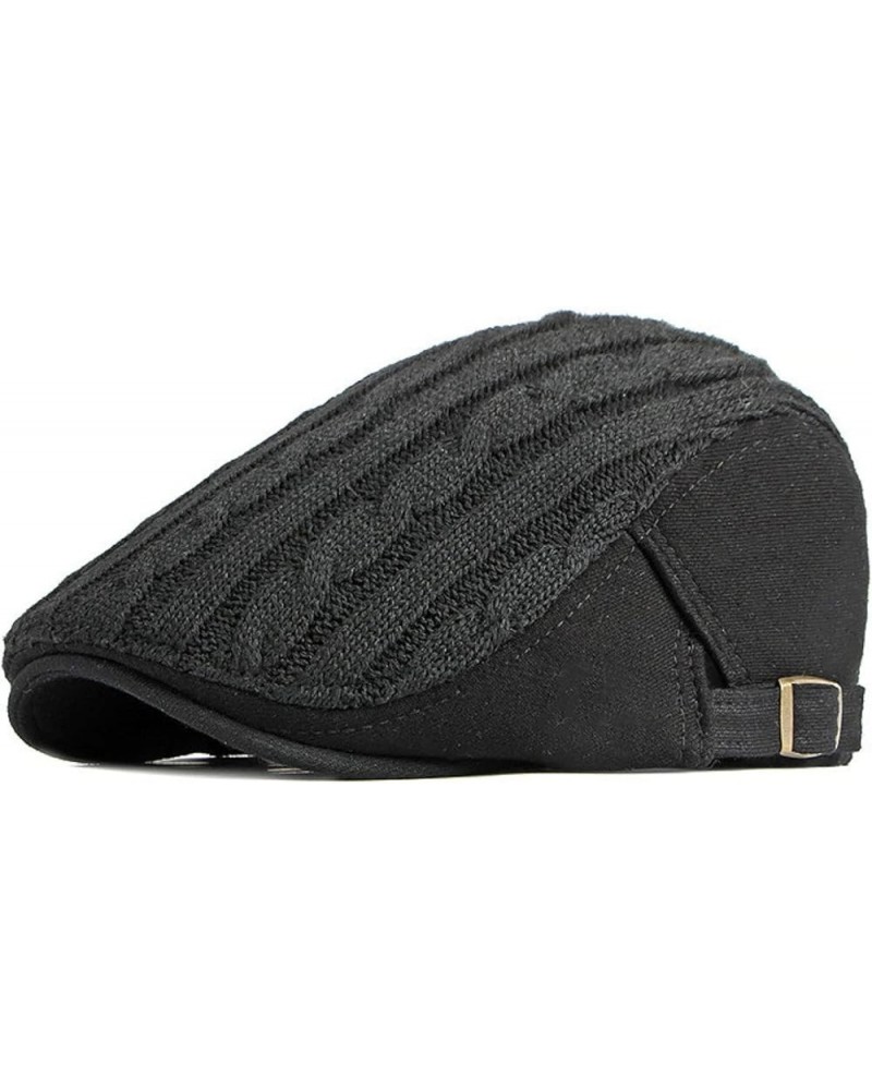 Men's Newsboy Flat Cabbie Hats Winter Knitted Warm Fishing Caps Retro Duckbill Hat in Plain Colours Black $15.31 Newsboy Caps