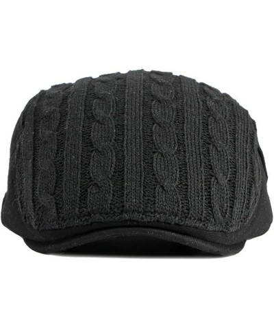 Men's Newsboy Flat Cabbie Hats Winter Knitted Warm Fishing Caps Retro Duckbill Hat in Plain Colours Black $15.31 Newsboy Caps