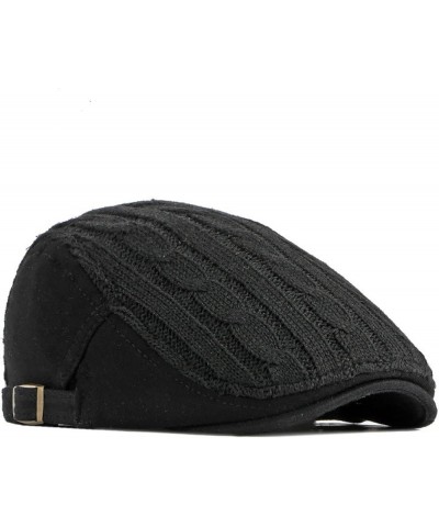 Men's Newsboy Flat Cabbie Hats Winter Knitted Warm Fishing Caps Retro Duckbill Hat in Plain Colours Black $15.31 Newsboy Caps