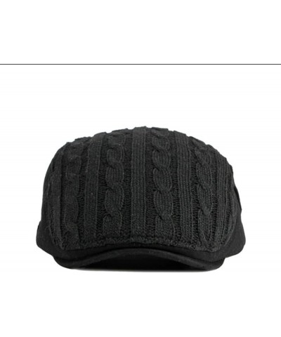 Men's Newsboy Flat Cabbie Hats Winter Knitted Warm Fishing Caps Retro Duckbill Hat in Plain Colours Black $15.31 Newsboy Caps