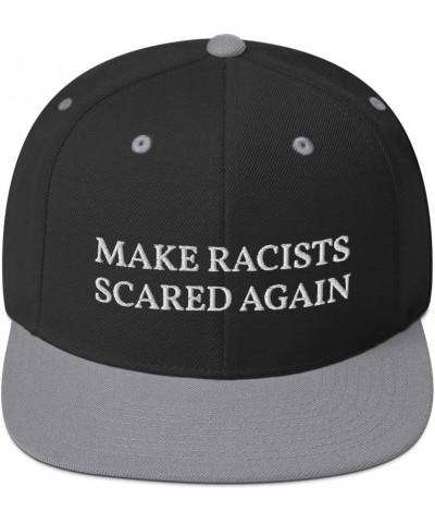 Make Racists Scared Again Hat Flatbrim Flat Brim Snapback Hat Cap Black/ Silver $18.79 Baseball Caps