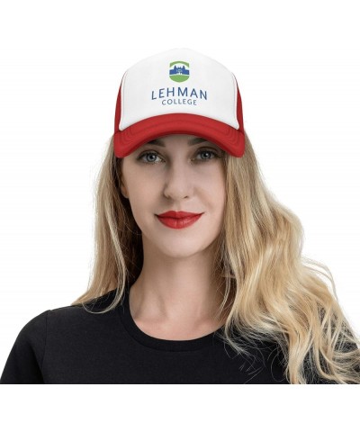 CUNY Lehman College Logo Trucker Hats for Both Men and Women - Mesh Baseball Snapback Hats Red $10.55 Baseball Caps