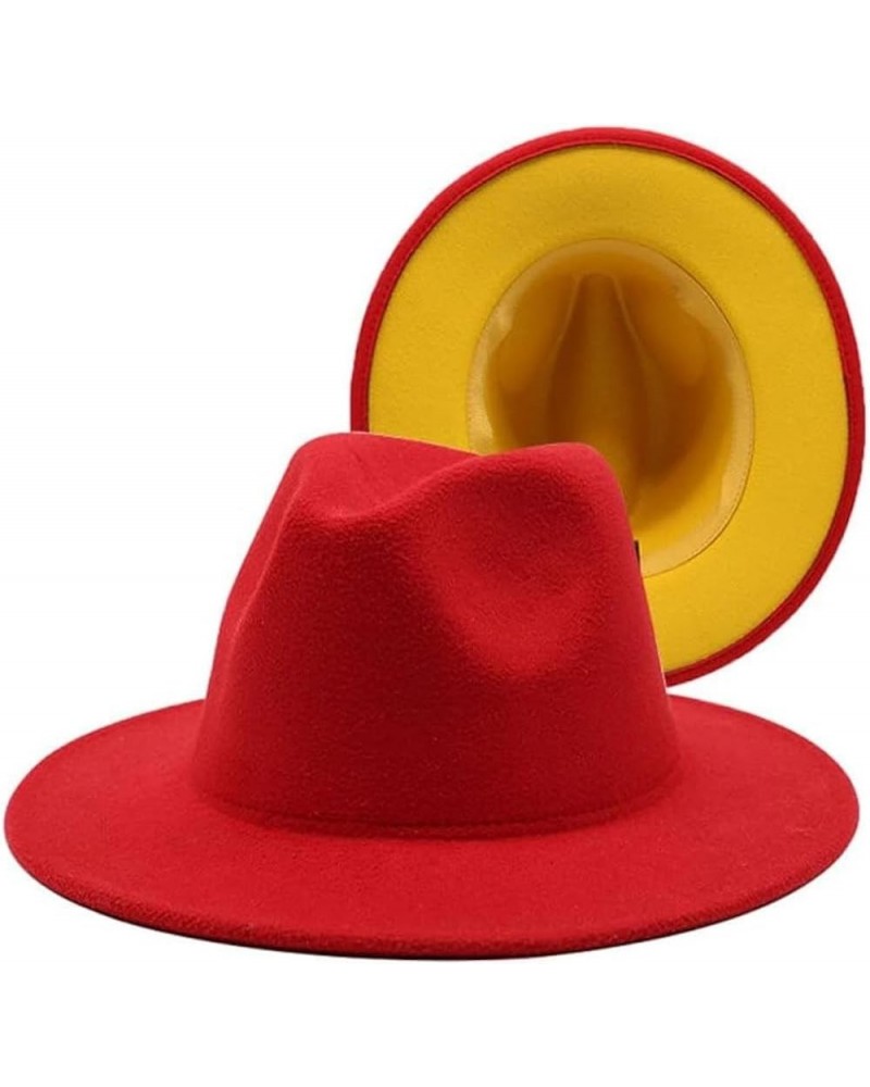 Fedora Hat Women's Patch Men's Panama Fedora Party Wedding Jazz Hat Red and Yellow $18.69 Fedoras